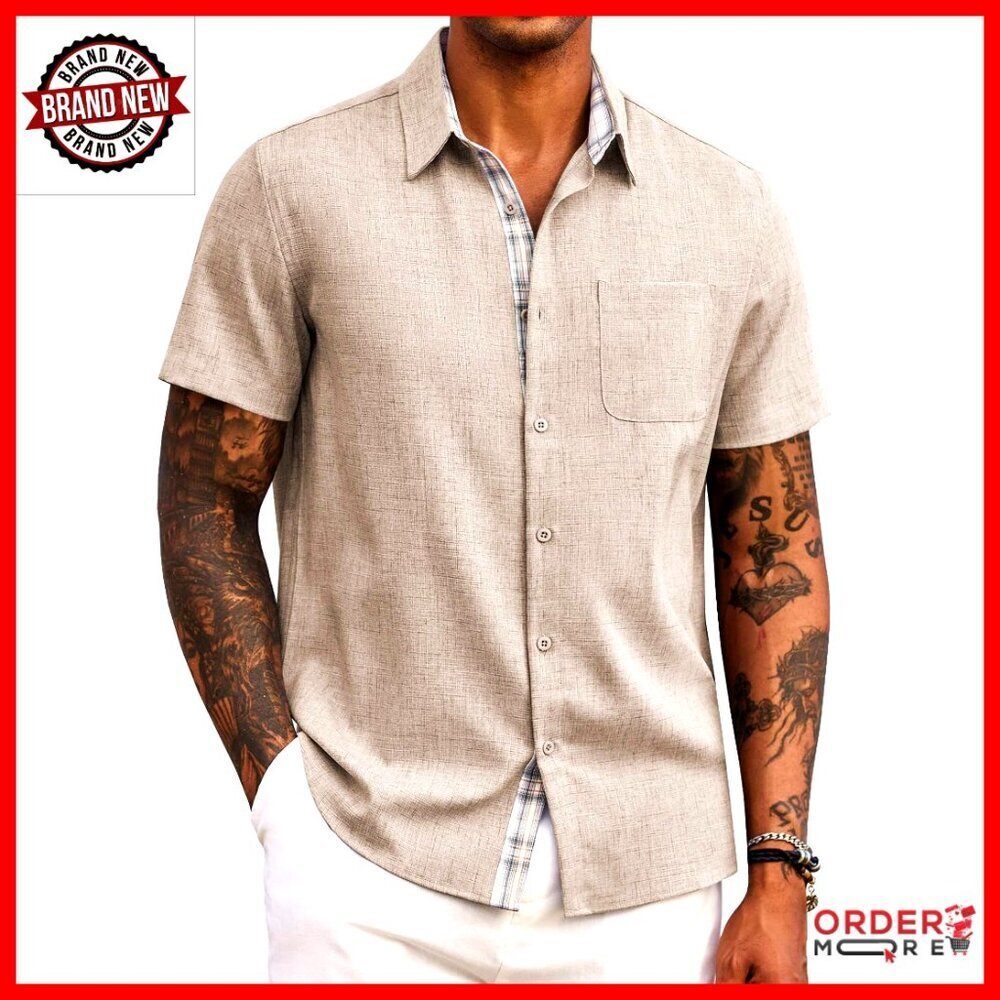 Men's Short Sleeve Button Down Shirt Regular Fit Polyester Blend Casual